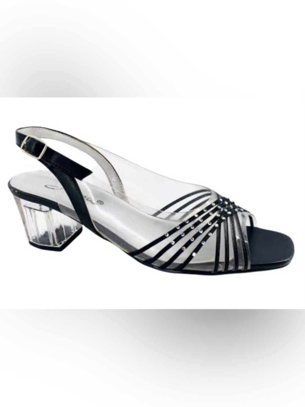 Arnie Heels 9 Clear Black Renae Jeweled